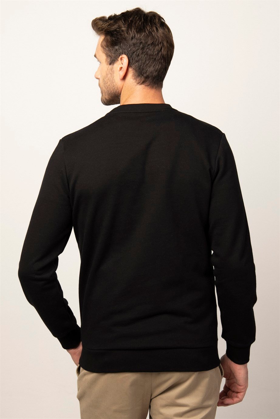 Pamuk Bisiklet Yaka Önü Parçalı Sweatshirt