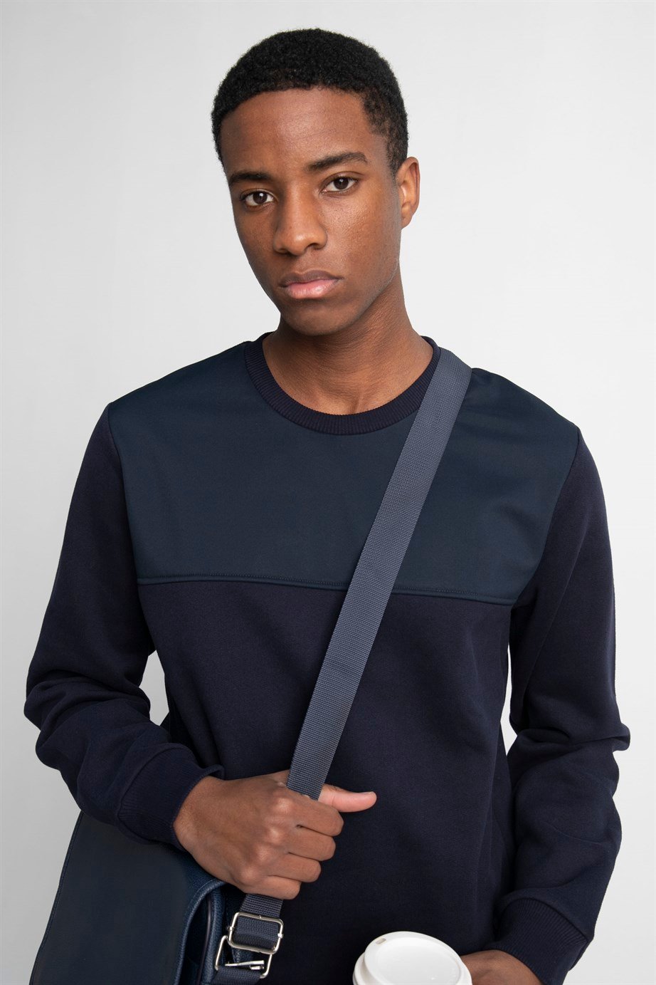 Pamuk Bisiklet Yaka Önü Parçalı Sweatshirt