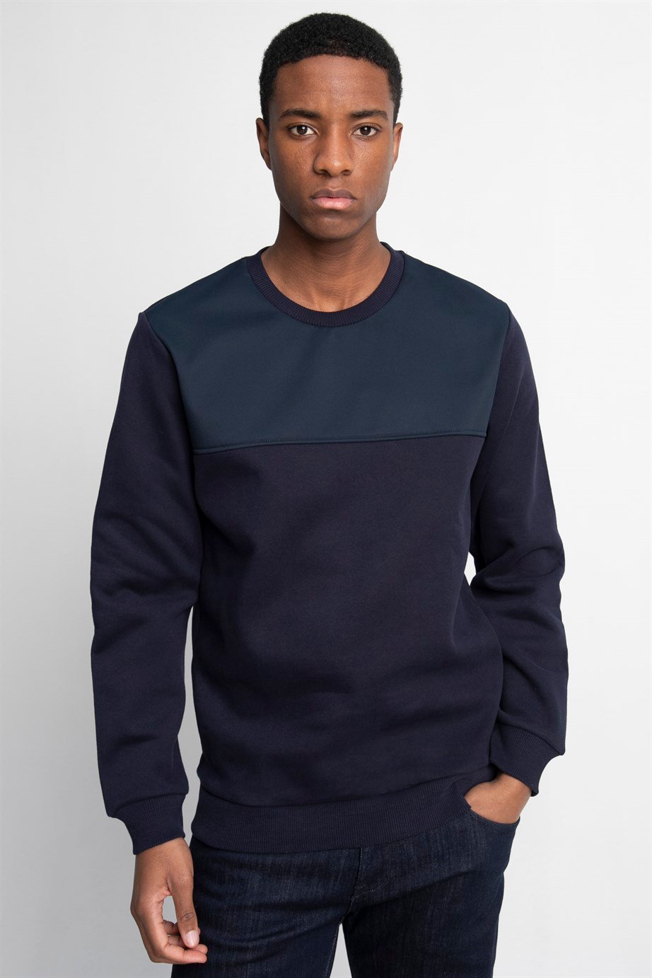 Pamuk Bisiklet Yaka Önü Parçalı Sweatshirt