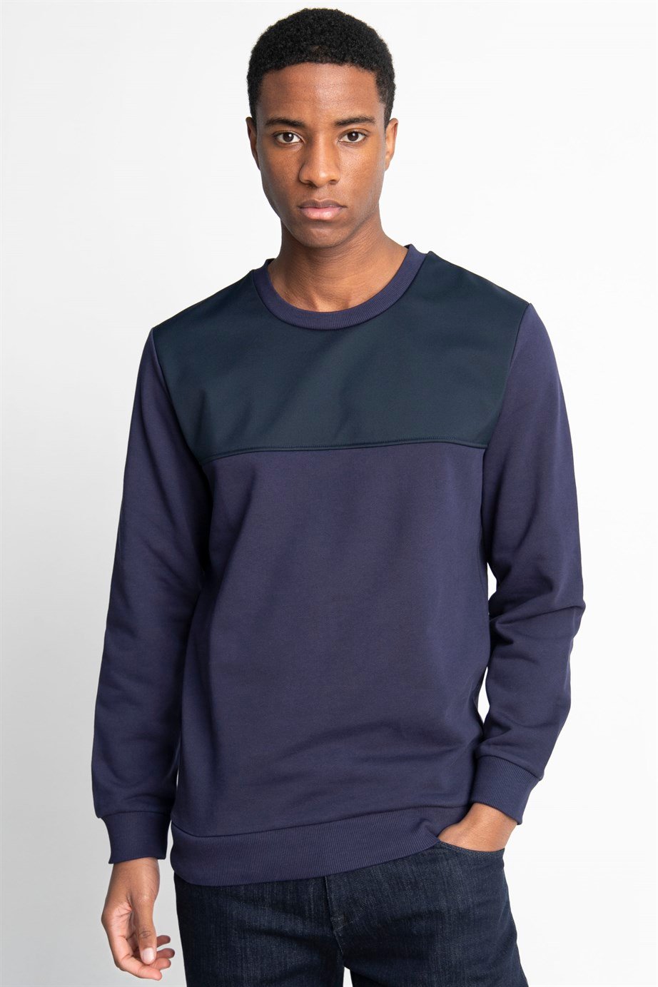Pamuk Bisiklet Yaka Önü Parçalı Sweatshirt