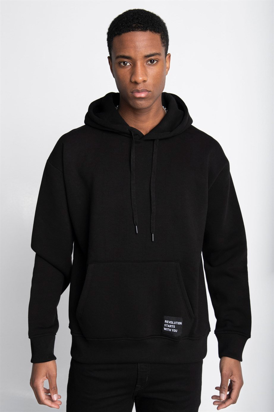 Pamuk Kapüşonlu Basıc Unisex Sweatshirt