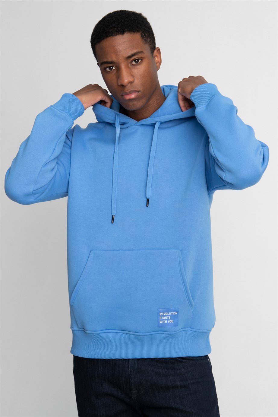 Pamuk Kapüşonlu Basıc Unisex Sweatshirt
