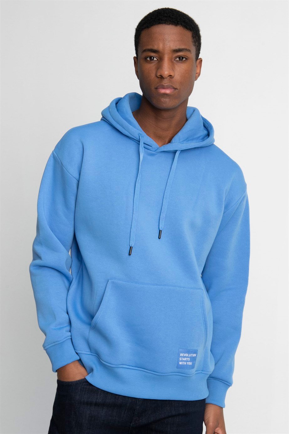 Pamuk Kapüşonlu Basıc Unisex Sweatshirt
