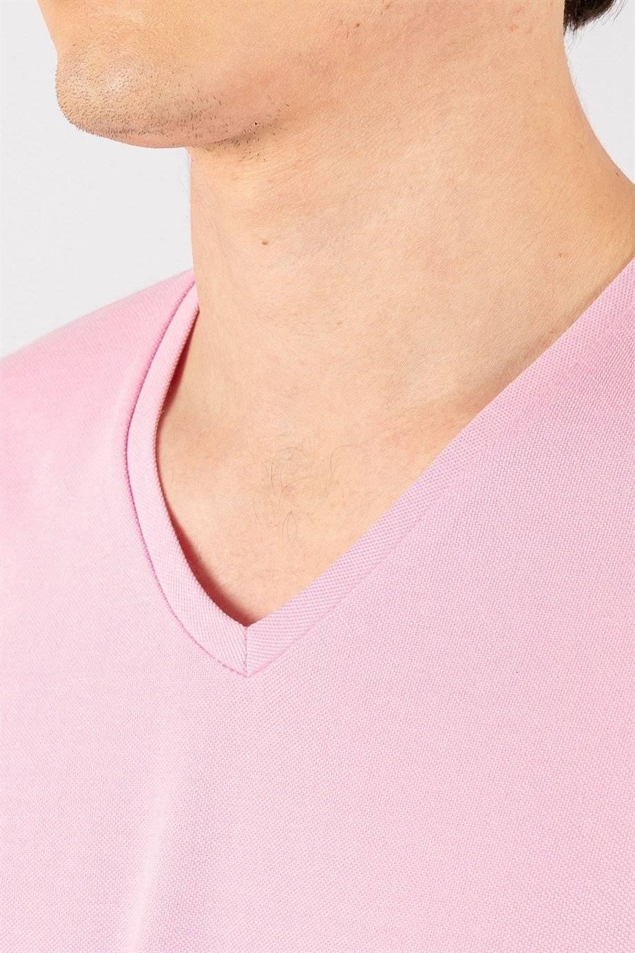 Slim Fit Dar Kesim V Yaka Oxford Erkek T-Shirt