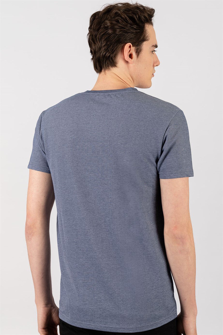 Slim Fit Dar Kesim V Yaka Oxford Erkek T-Shirt