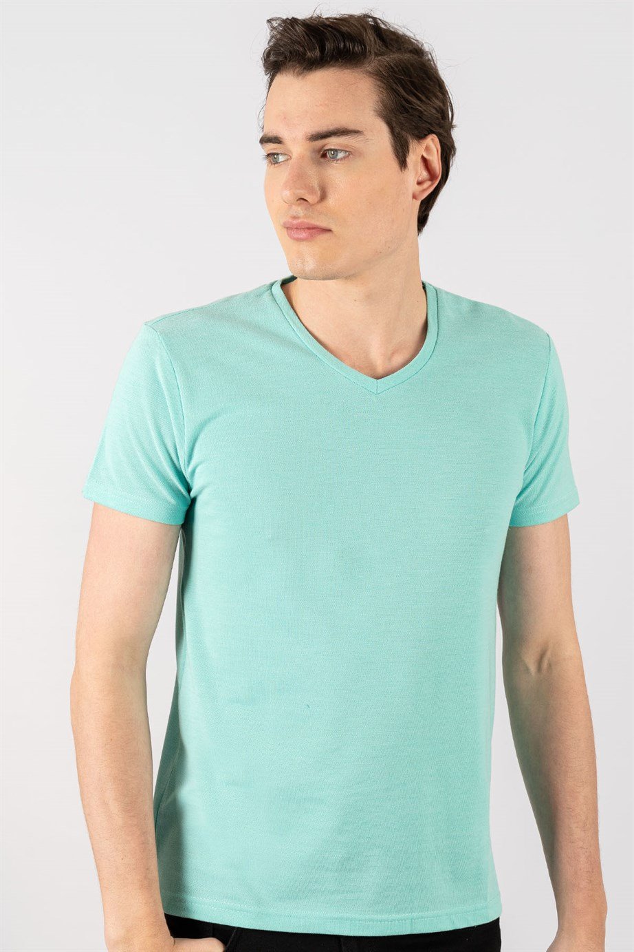 Slim Fit Dar Kesim V Yaka Oxford Erkek T-Shirt