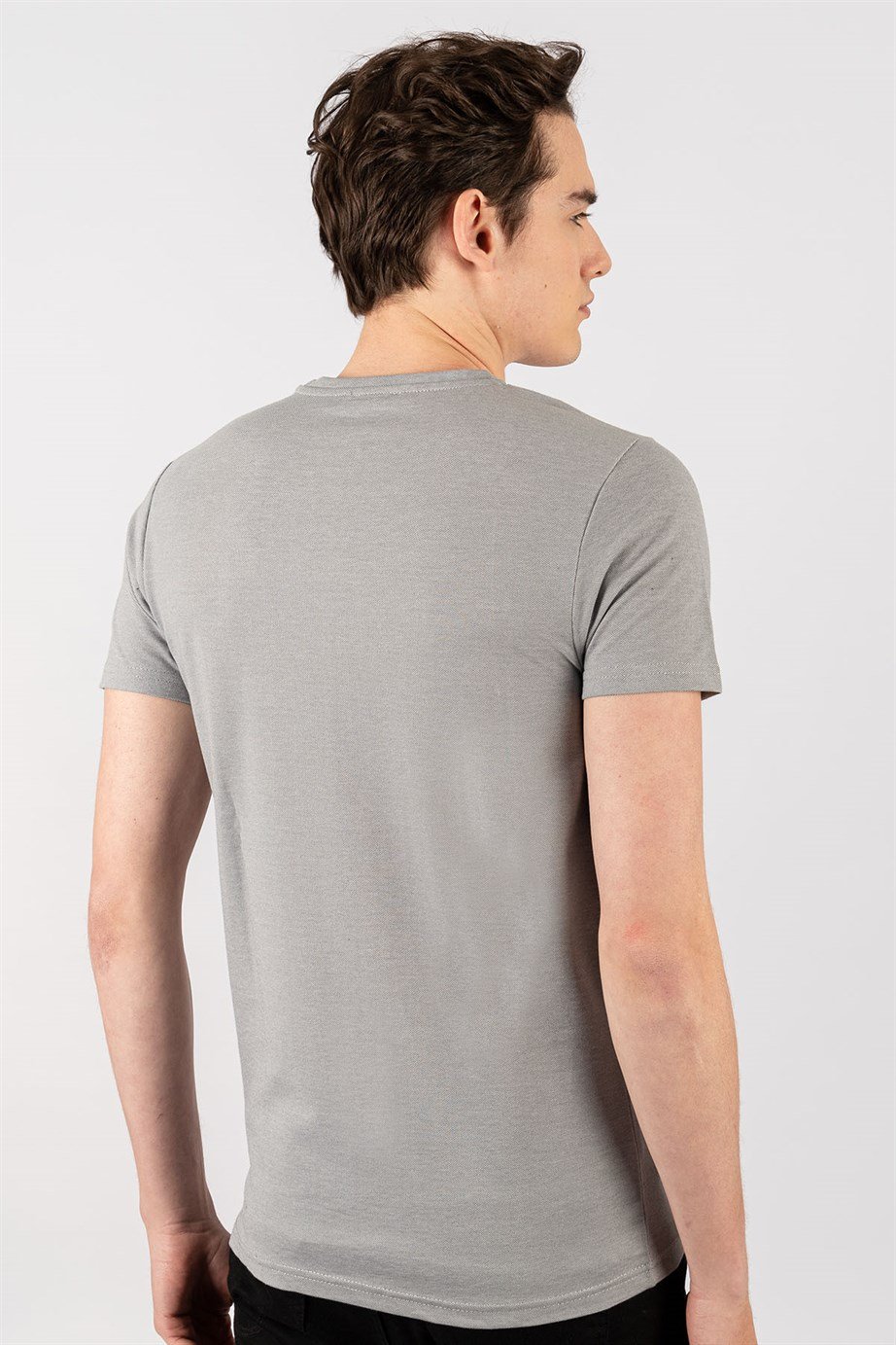 Slim Fit Dar Kesim V Yaka Oxford Erkek T-Shirt