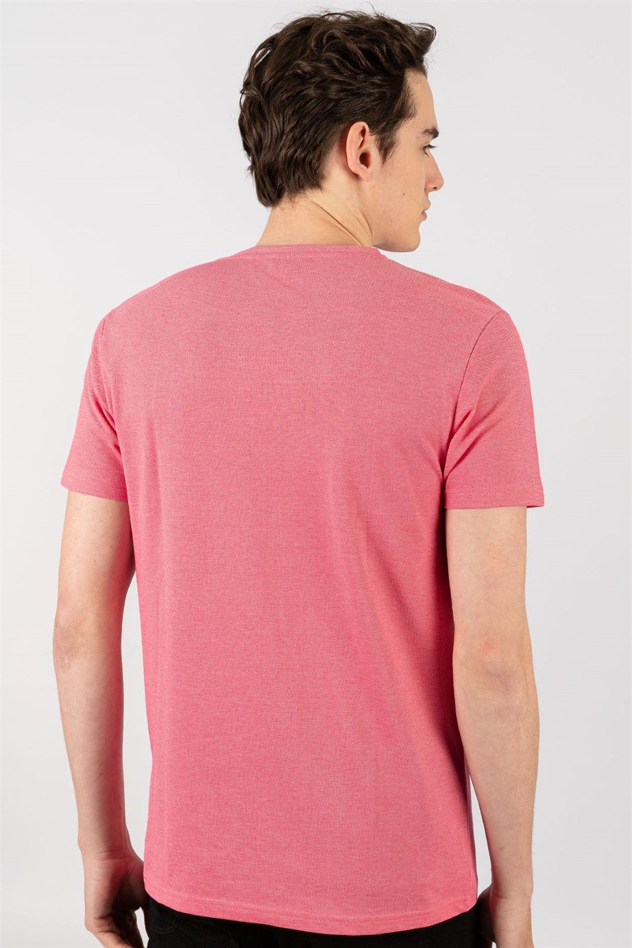Slim Fit Dar Kesim V Yaka Oxford Erkek T-Shirt