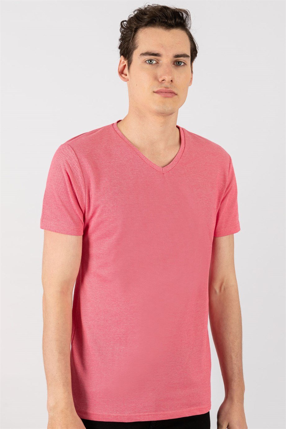 Slim Fit Dar Kesim V Yaka Oxford Erkek T-Shirt
