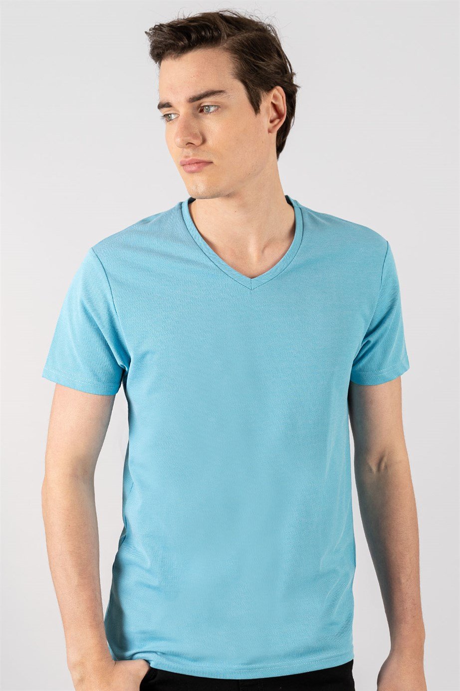 Slim Fit Dar Kesim V Yaka Oxford Erkek T-Shirt