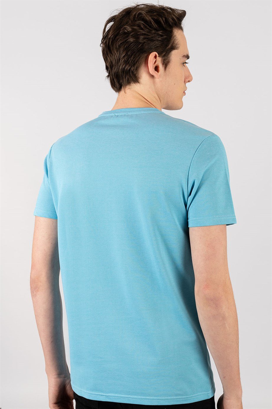 Slim Fit Dar Kesim V Yaka Oxford Erkek T-Shirt
