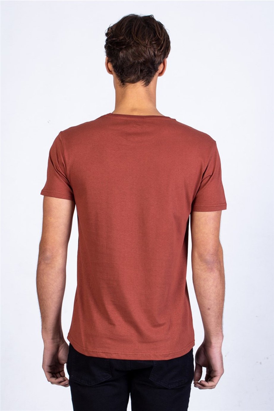 Slim Fit Dar Kesim Bisiklet Yaka Baskılı Erkek T-Shirt