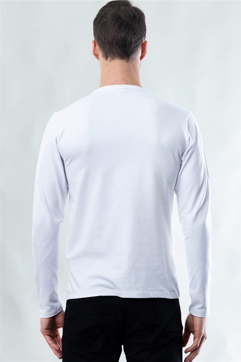 Slim Fit Dar Kesim Bisiklet Yaka Düz Basıc Uzun Kol Penye