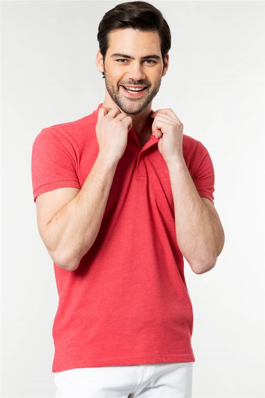 Slim Fit Dar Kesim Düz Polo Yaka Erkek T-Shirt