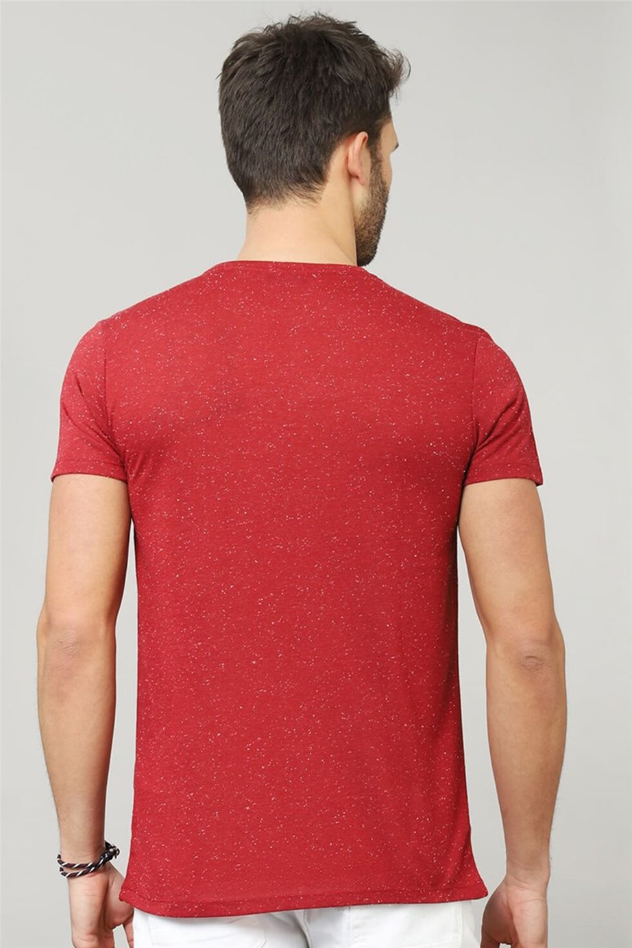 Slim Fit Dar Kesim Bisiklet Yaka Nokta Baskılı Erkek T-Shirt