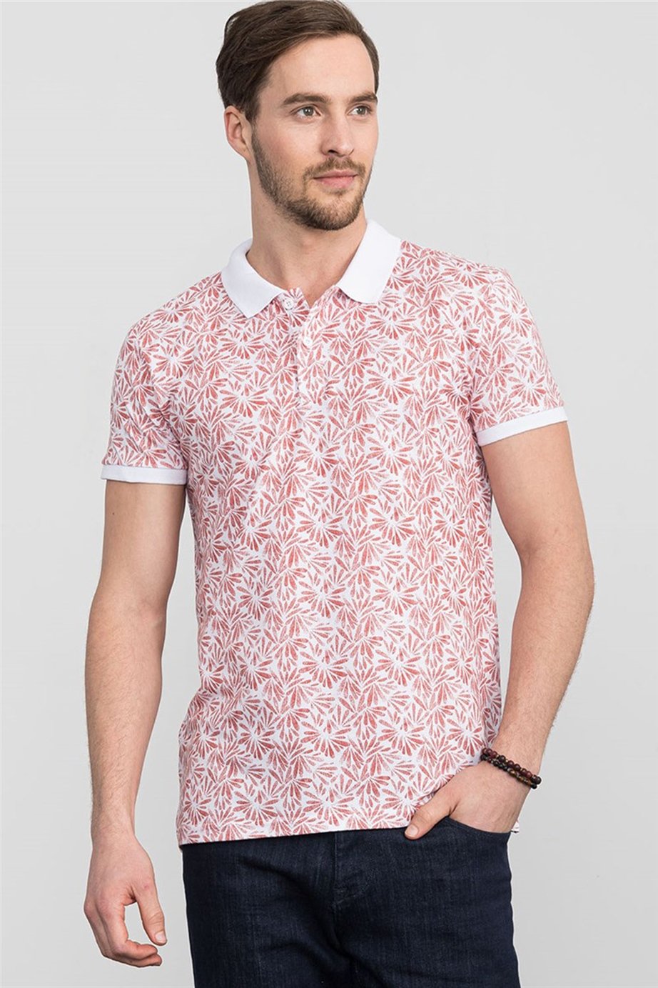 Slim Fit Dar Kesim Baskılı Polo Yaka Erkek T-Shirt