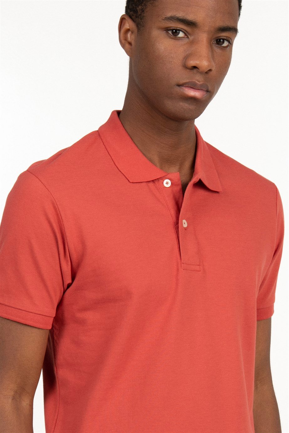 Slim Fit Düz Polo Yaka Erkek  Kiremit Tişört