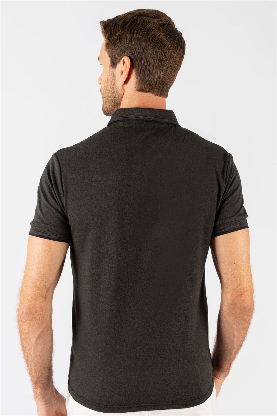 Slim Fit Dar Kesim Gizli Düğme, Çizgili Polo Yaka Erkek T-Shirt