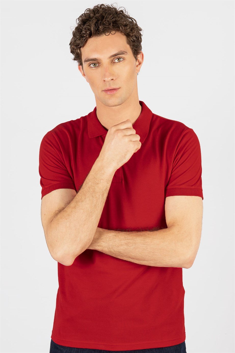 Slim Fit Dar Kesim Düz Polo Yaka Erkek T-Shirt