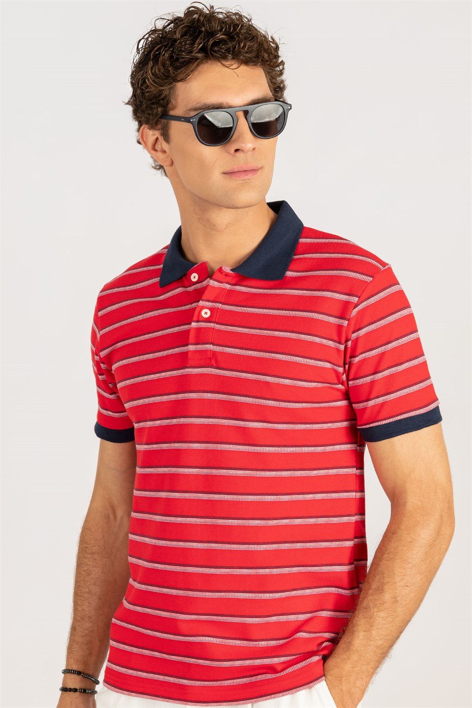 Slim Fit Dar Kesim Çizgili Polo Yaka Pike T-Shirt