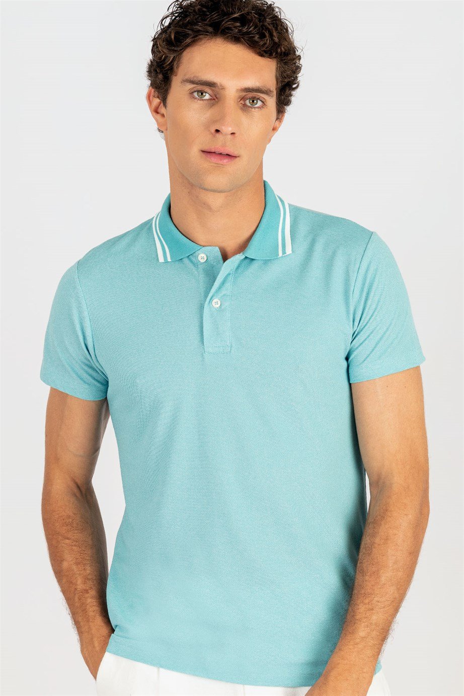 Slim Fit Dar Kesim Düz Polo Yaka Erkek T-Shirt