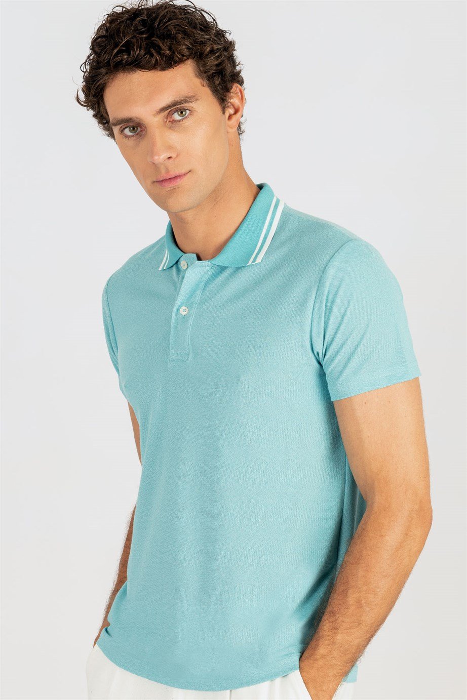 Slim Fit Dar Kesim Düz Polo Yaka Erkek T-Shirt