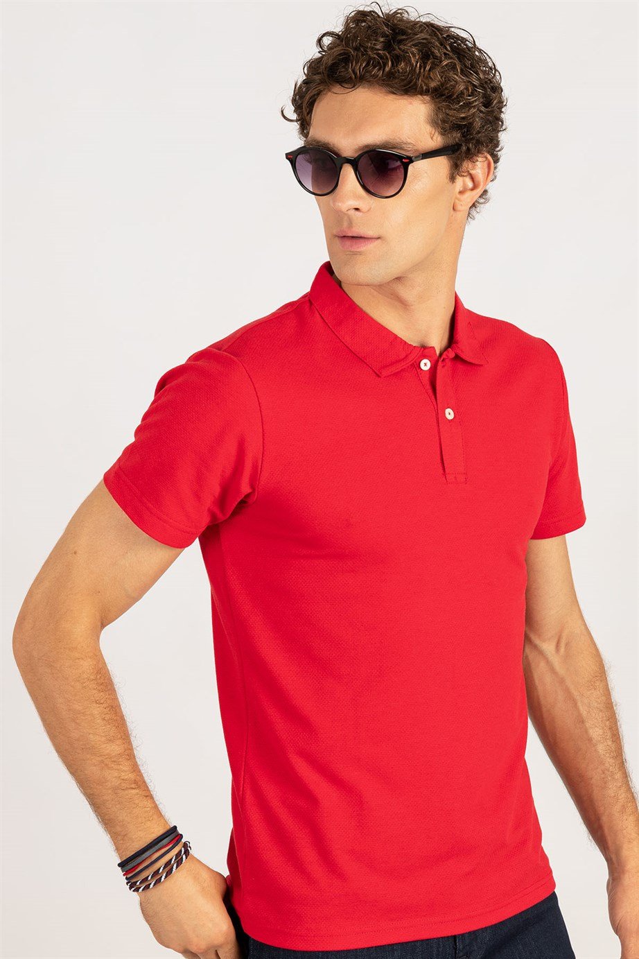 Tudors Slim Fit Dar Kesim Desenli Polo Yaka Erkek T-Shirt