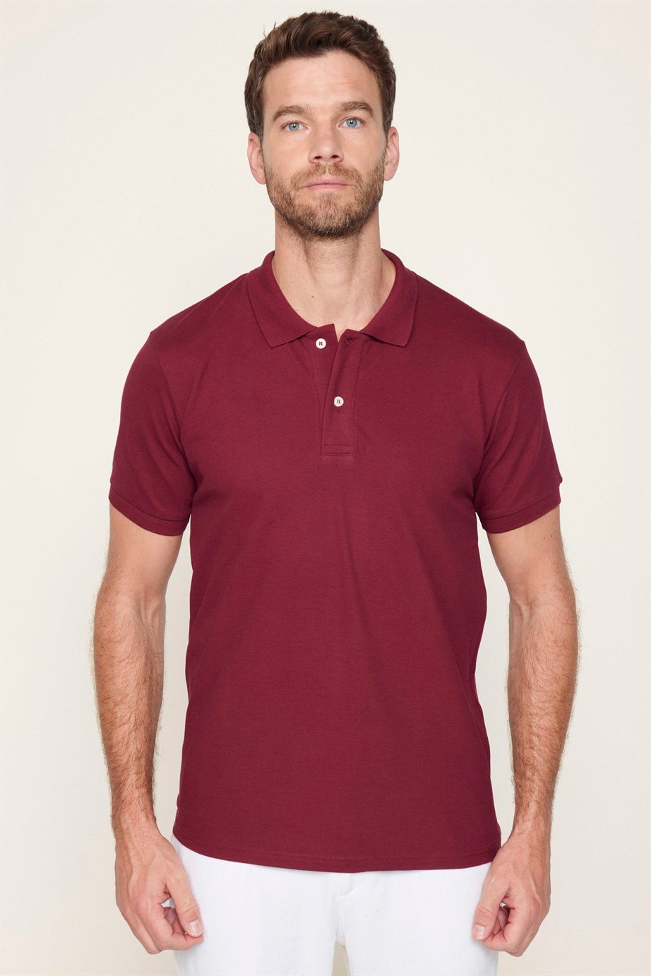 Erkek Polo Yaka Slim Fit Düz Pamuk Pike Kırmızı Tişört