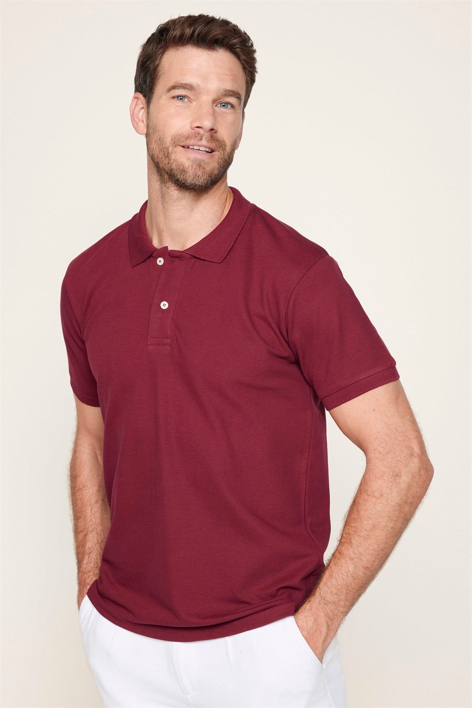 Erkek Polo Yaka Slim Fit Düz Pamuk Pike Kırmızı Tişört