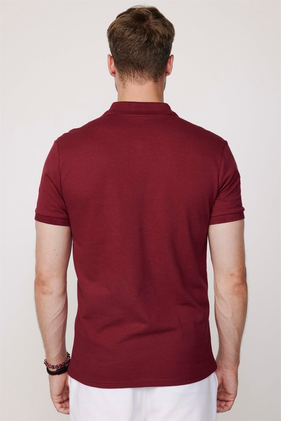 Erkek Polo Yaka Slim Fit Düz Pamuk Pike Kırmızı Tişört