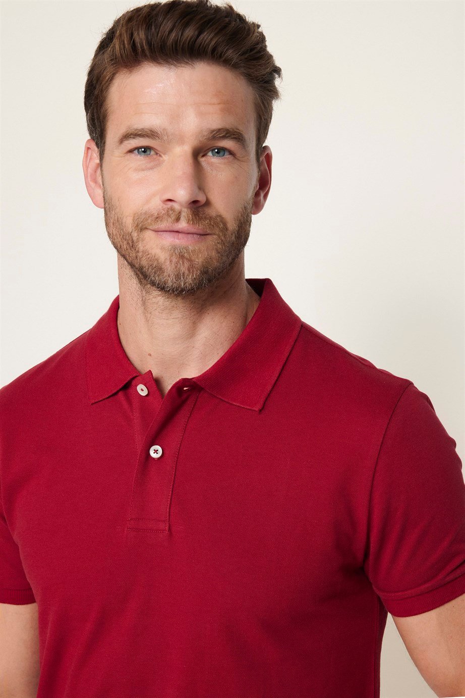 Erkek Polo Yaka Slim Fit Düz Pamuk Pike Bordo Tişört