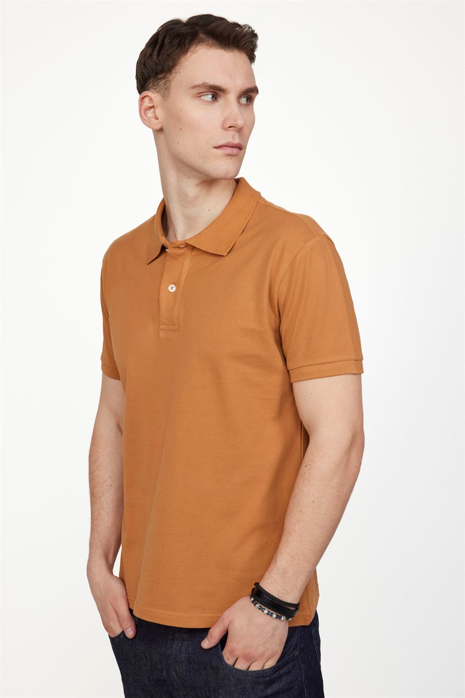 Erkek Polo Yaka Slim Fit Düz Pamuk Pike Tişört