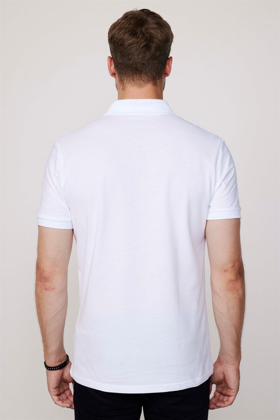 Erkek Polo Yaka Slim Fit Düz Pamuk Pike Beyaz Tişört