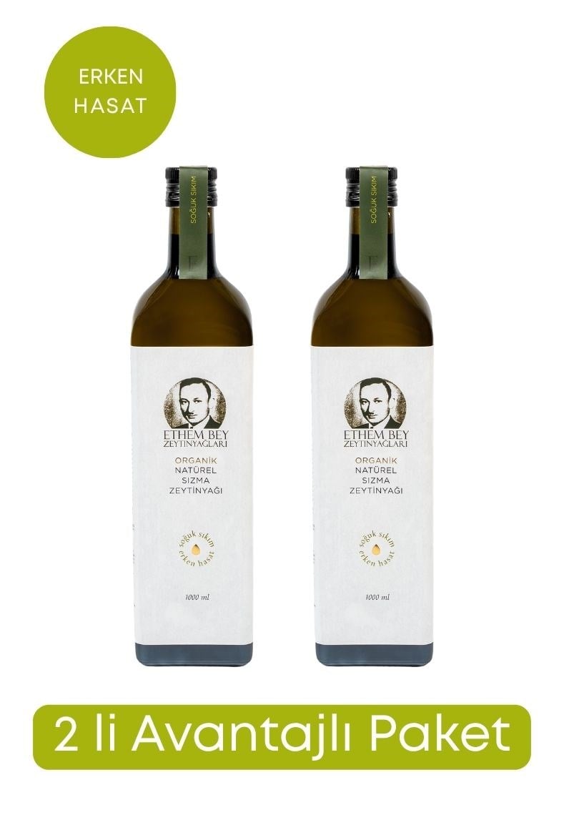 2 Lİ PAKET ETHEM BEY ERKEN HASAT NATÜREL SIZMA ZEYTİNYAĞI 1000 ML