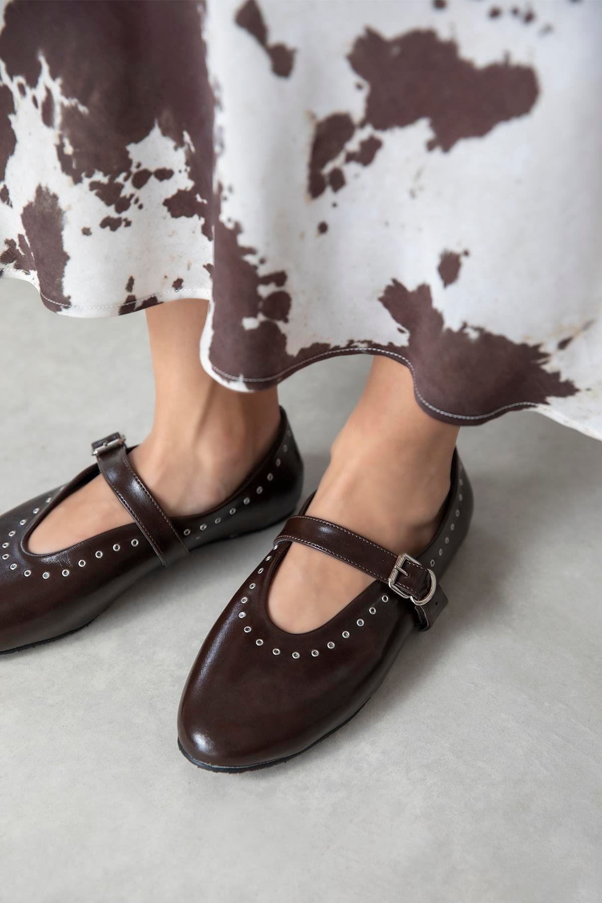 Abner  Kadın Drop Detay Kırışık Deri Babet Kahve