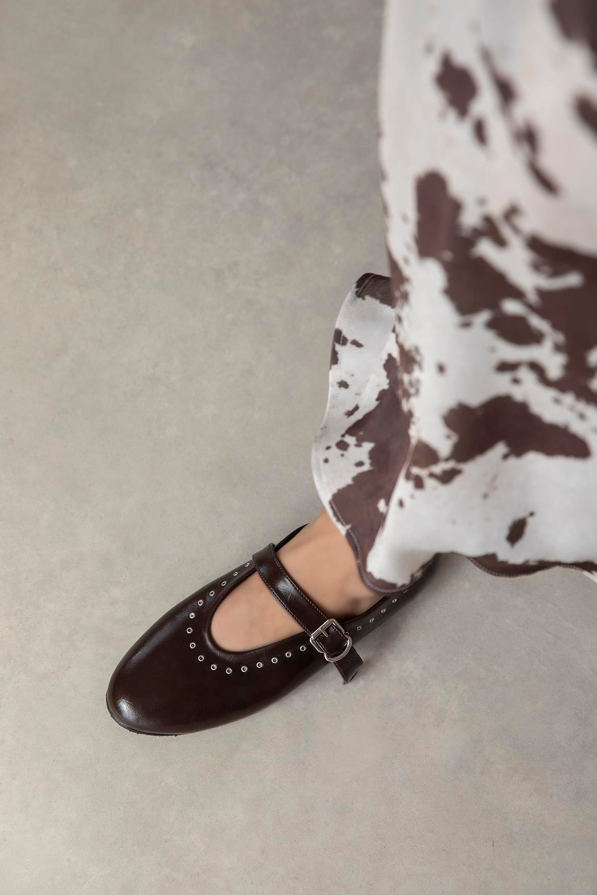 Abner  Kadın Drop Detay Kırışık Deri Babet Kahve