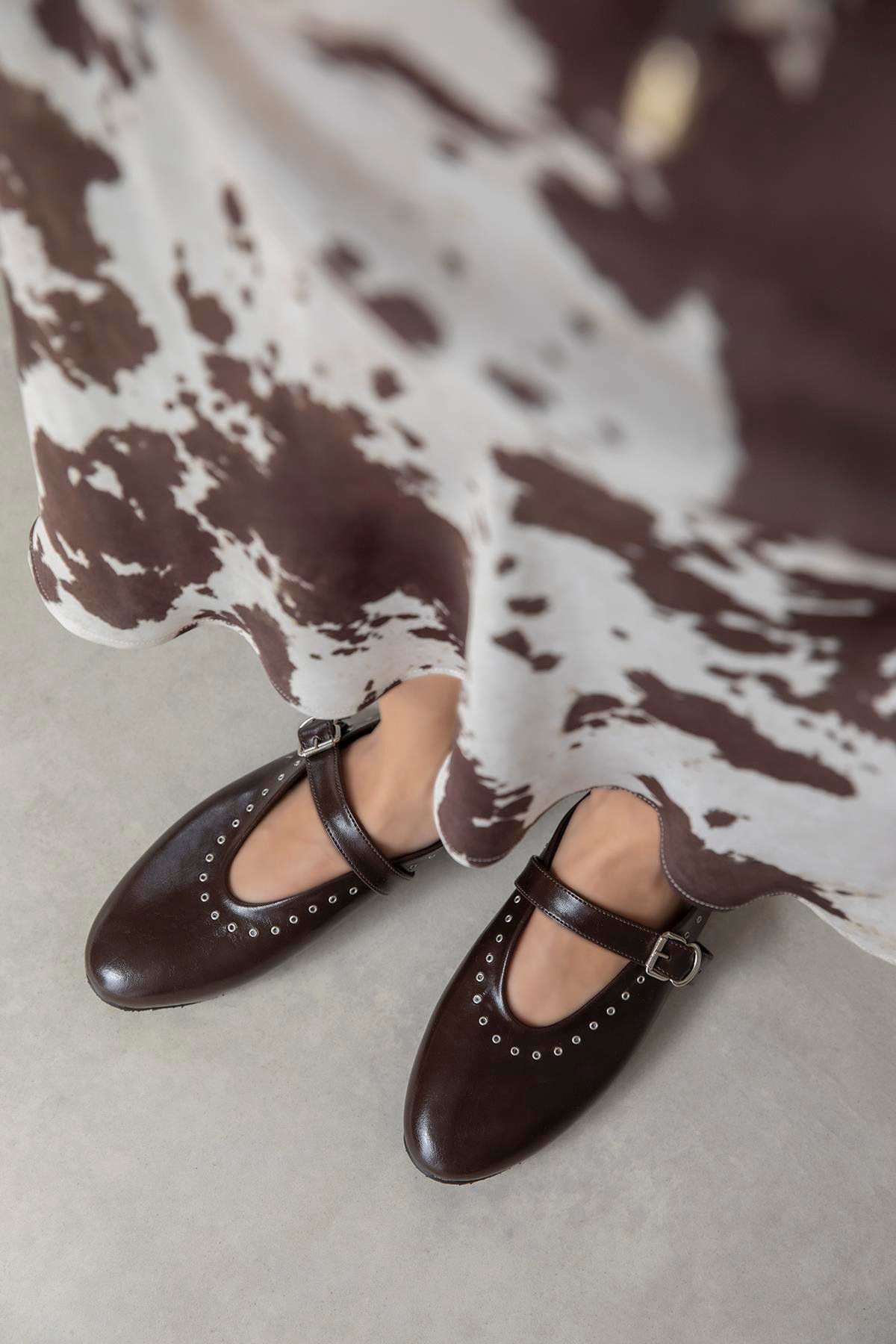 Abner  Kadın Drop Detay Kırışık Deri Babet Kahve