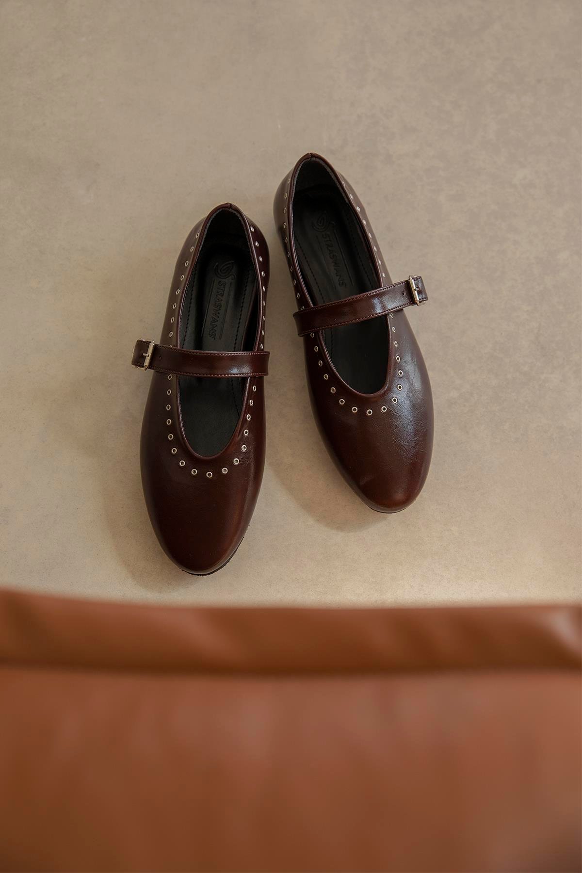 Abner  Kadın Drop Detay Kırışık Deri Babet Bordo