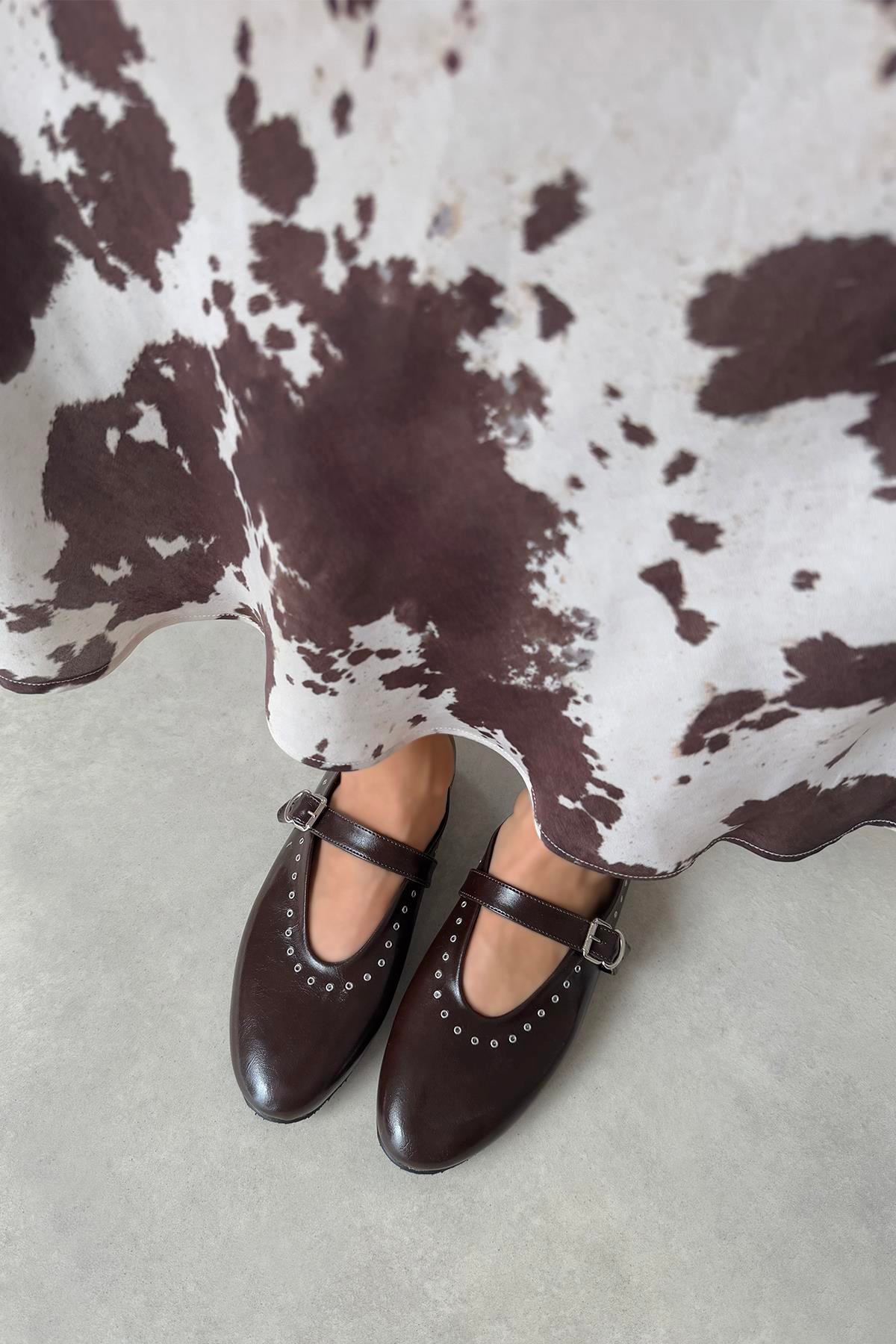 Abner  Kadın Drop Detay Kırışık Deri Babet Kahve