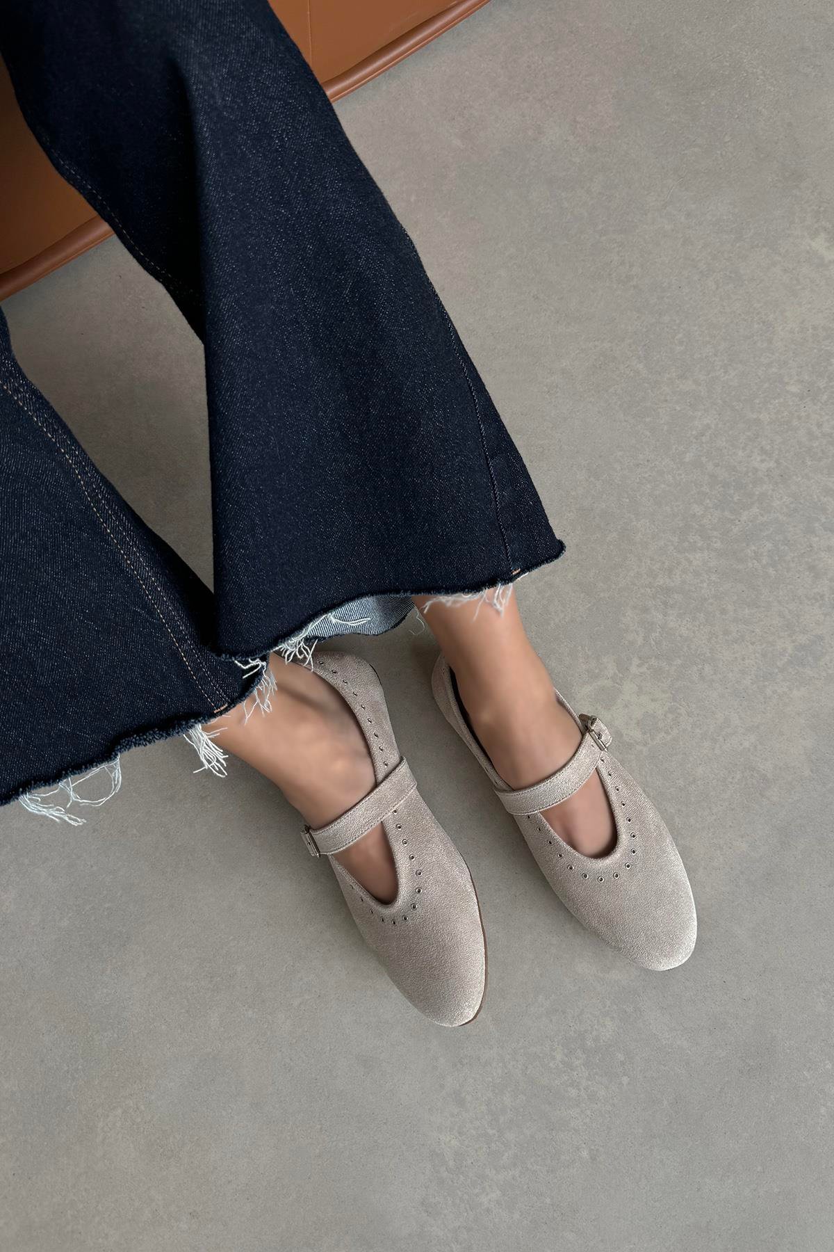 Abner  Kadın Drop Detay Süet Babet Bej