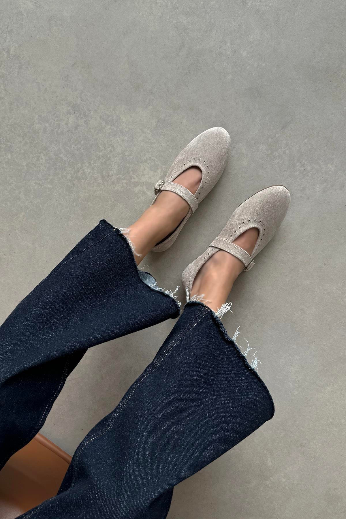 Abner  Kadın Drop Detay Süet Babet Bej