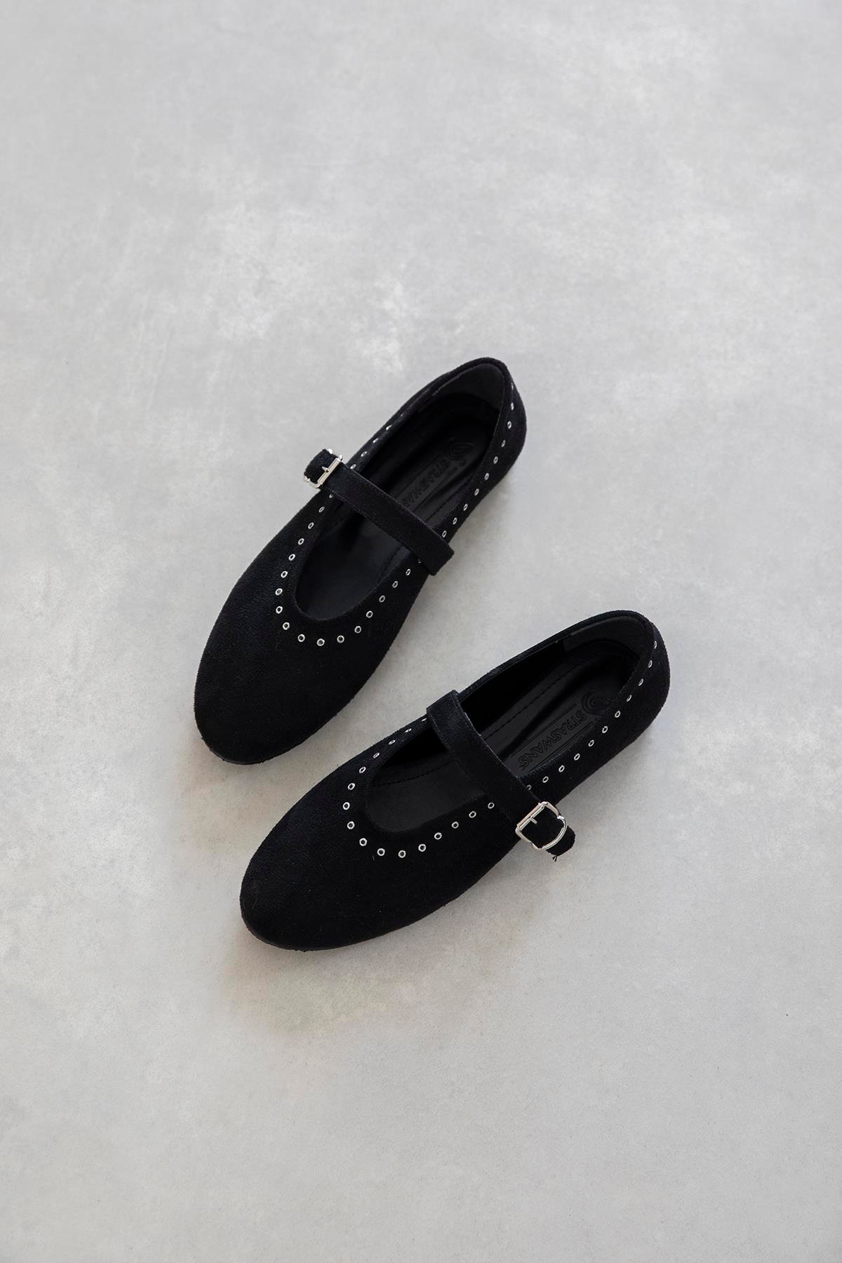 Abner  Kadın Drop Detay Süet Babet Siyah