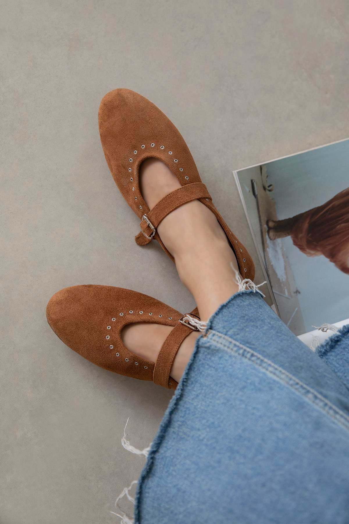 Abner  Kadın Drop Detay Süet Babet Taba