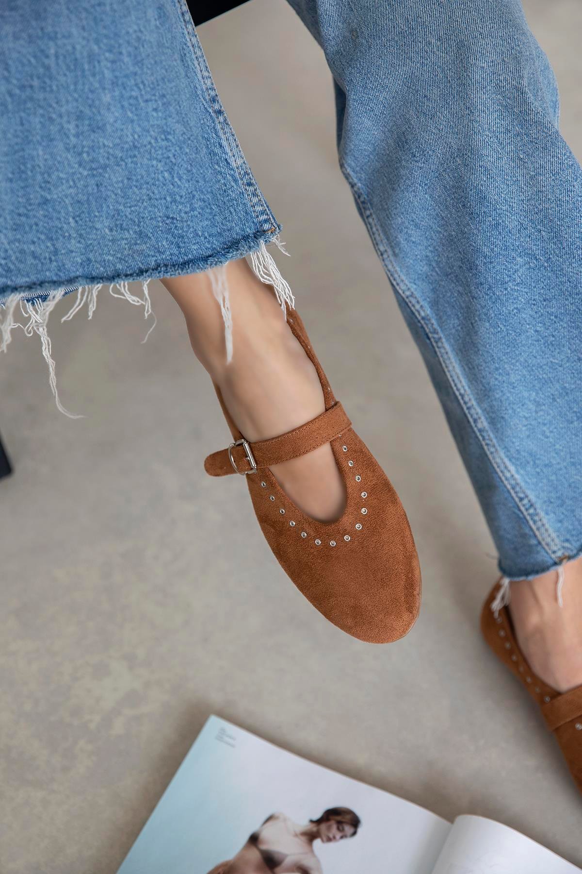 Abner  Kadın Drop Detay Süet Babet Taba