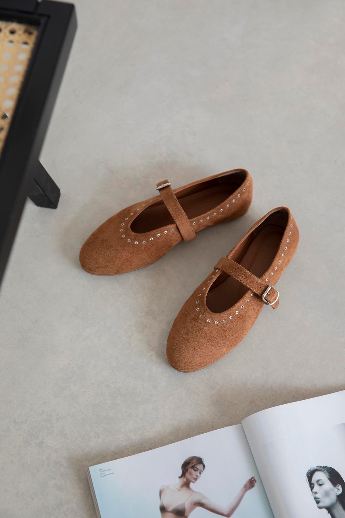 Abner  Kadın Drop Detay Süet Babet Taba