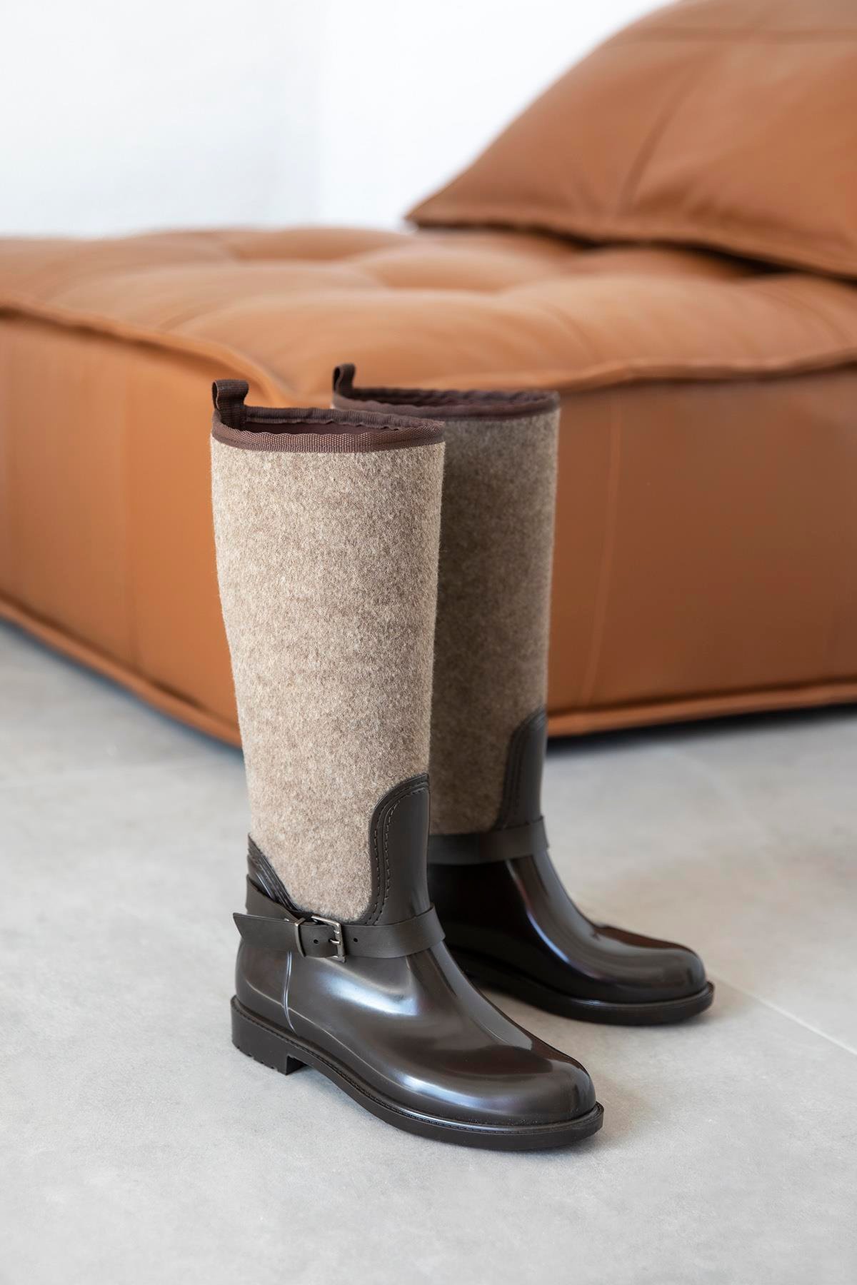 Anders   Kemer Detaylı   Kadın Yağmur  Çizme Kahve