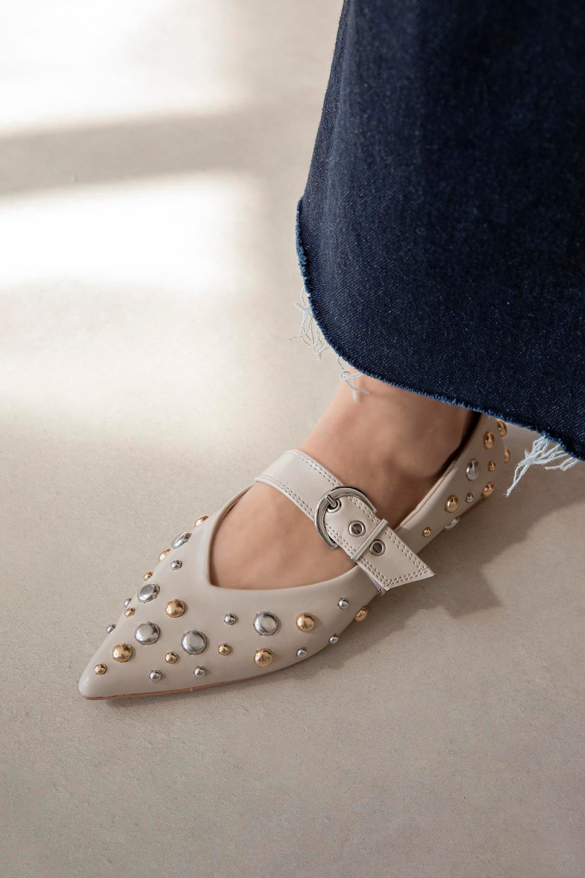 Aqua  Kadın  Drop  Detay  Deri  Babet Bej