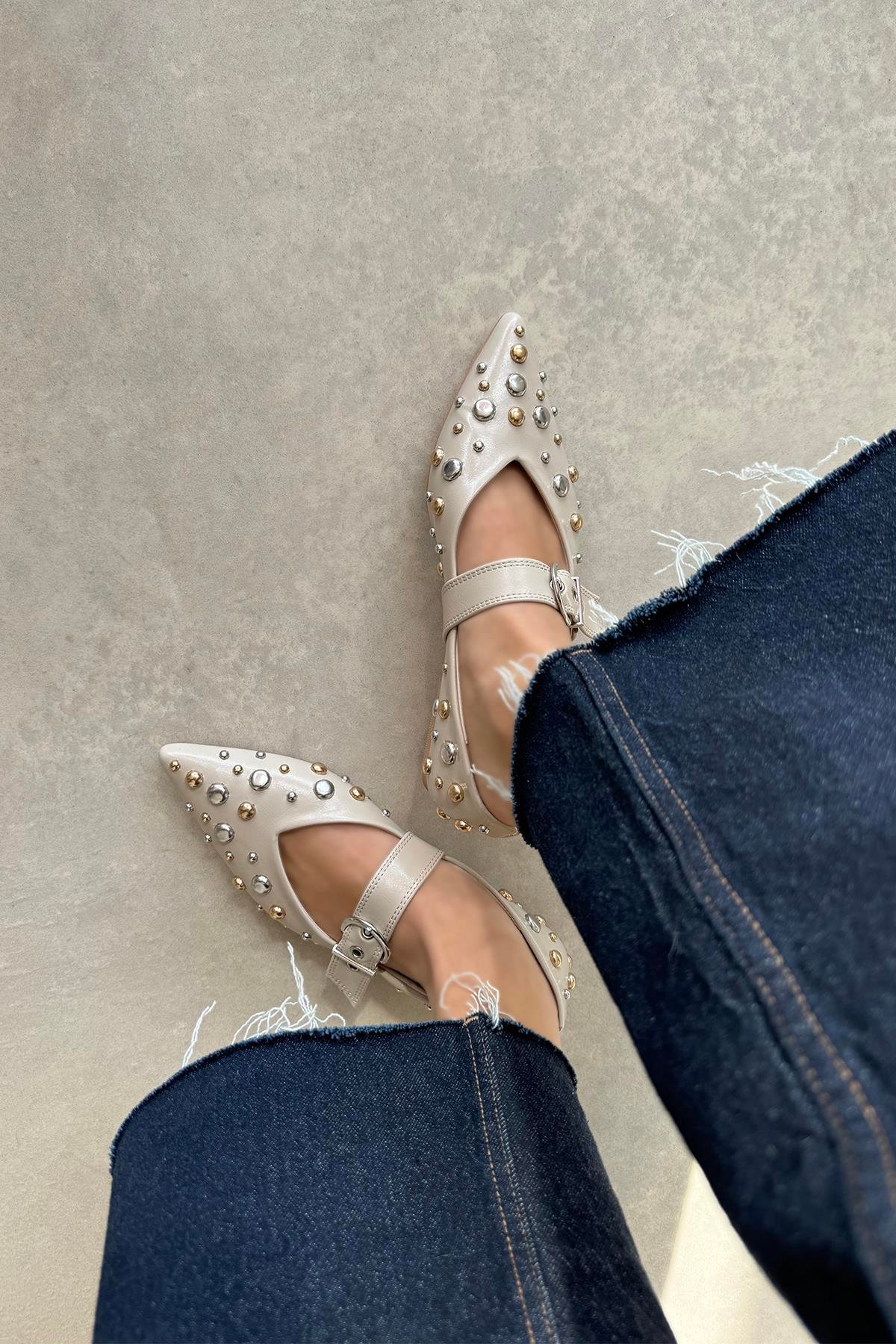 Aqua  Kadın  Drop  Detay  Deri  Babet Bej