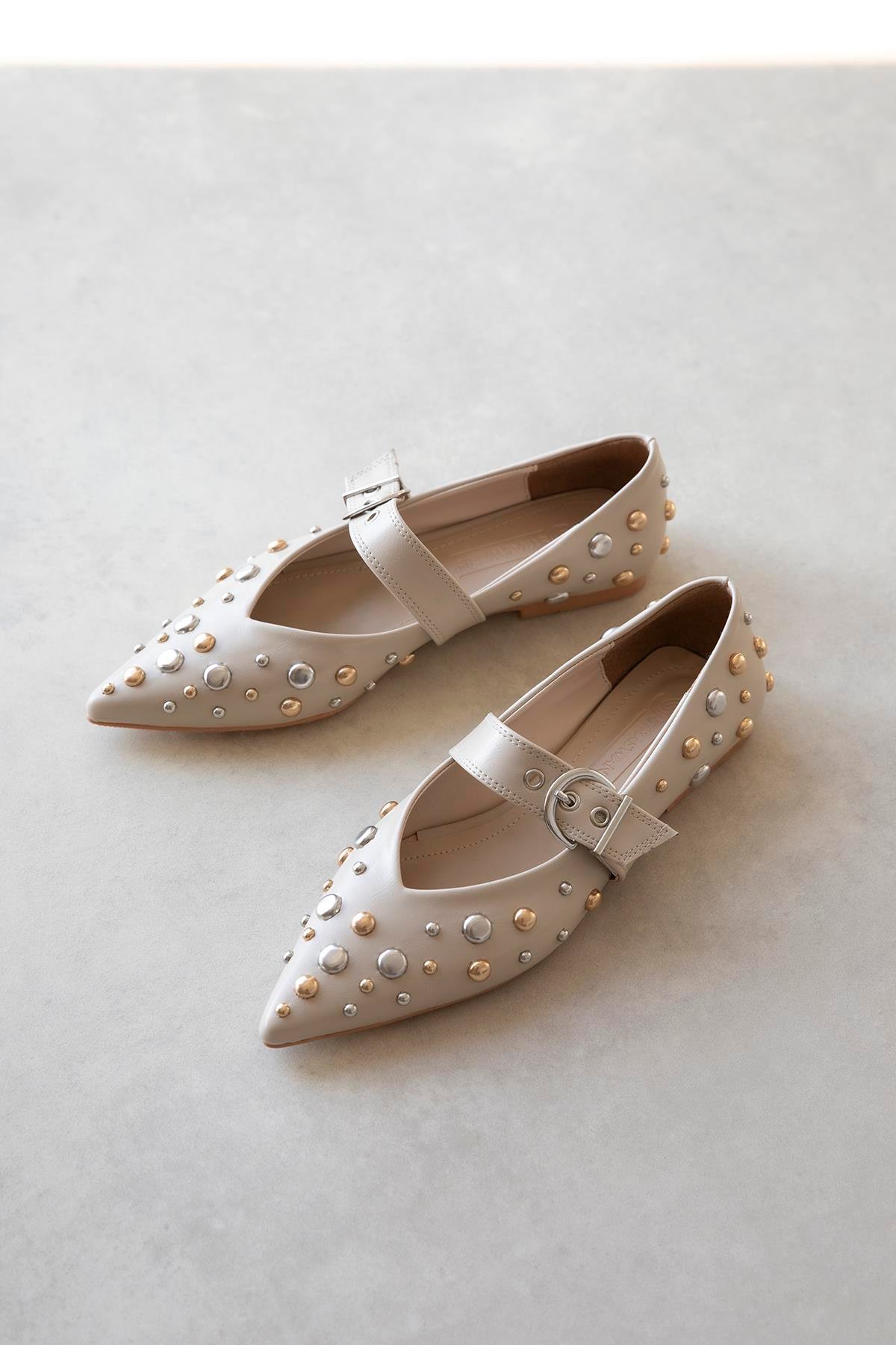 Aqua  Kadın  Drop  Detay  Deri  Babet Bej