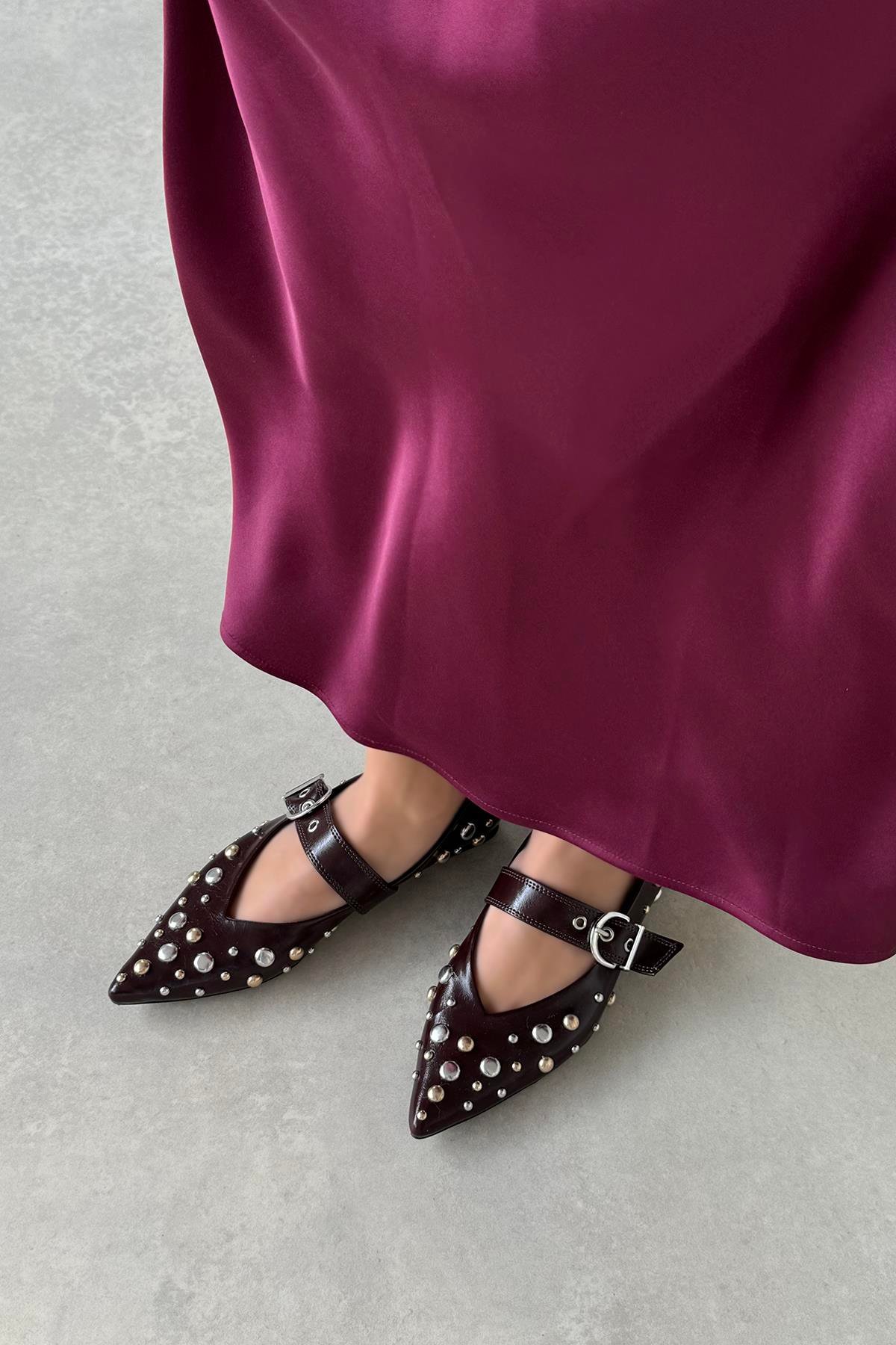 Aqua  Kadın  Drop  Detay  Deri  Babet Bordo